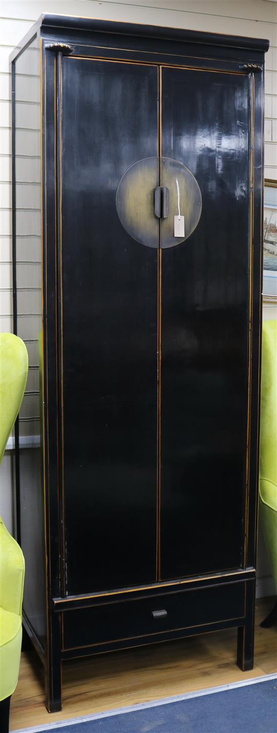 A Chinese lacquer tall wardrobe W.80cm